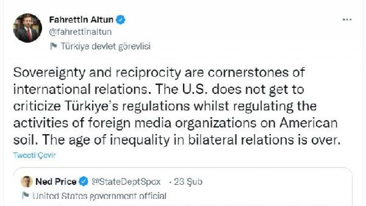 İletişim Başkanı Altun: ABD, Türkiye'nin düzenlemelerini eleştiremez