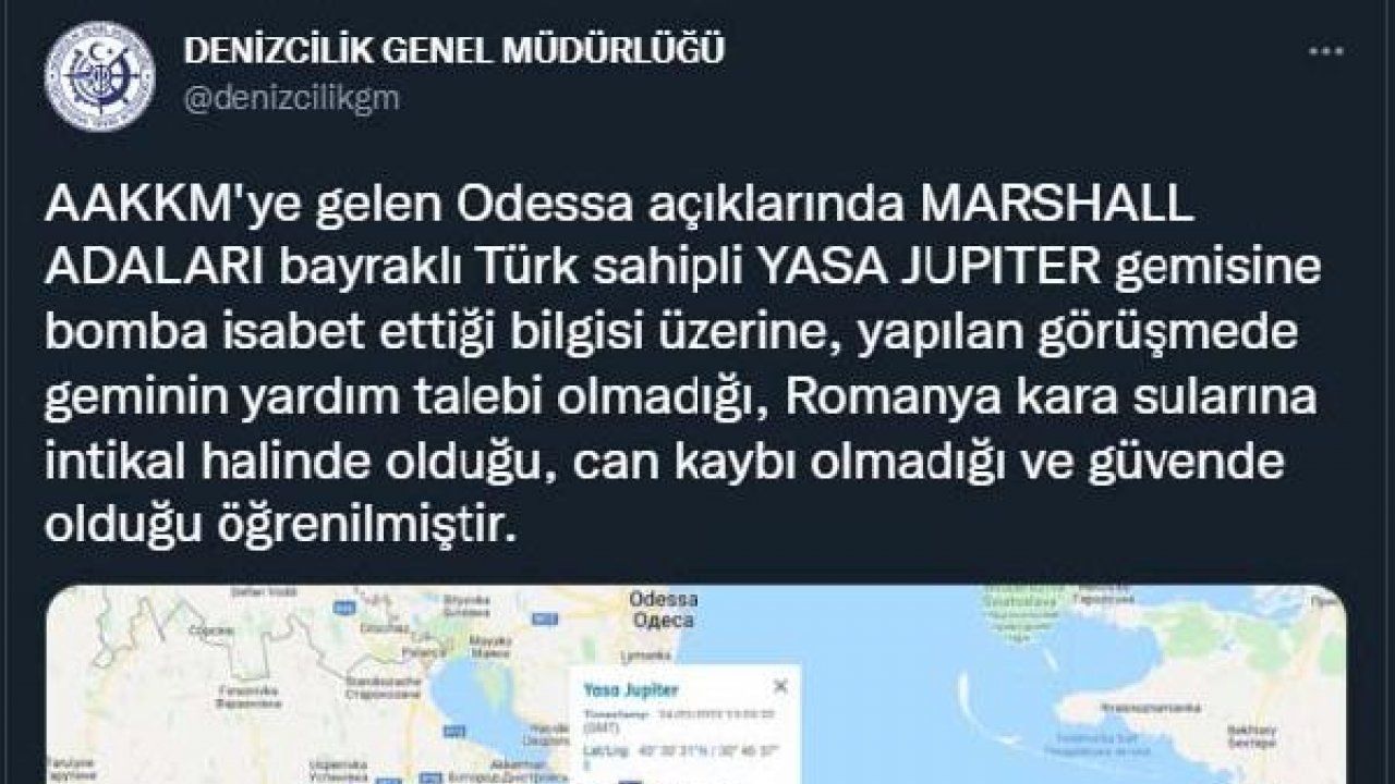 Odessa açıklarında Türk sahipli gemiye bomba isabet etti