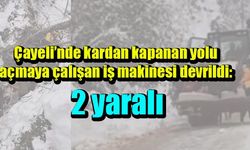 de kardan kapanan yolu açmaya çalışan iş makinesi devrildi: 2 yaralı