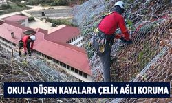 Okula düşen kayalara çelik ağlı koruma