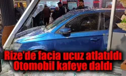 Rize'de facia ucuz atlatıldı otomobil kafeye daldı