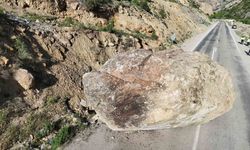 Artvin’in Ardanuç ilçesinde dev kaya yola düştü