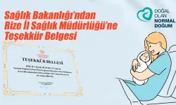 Sağlık Bakanlığı’ndan Rize İl Sağlık Müdürlüğü’ne Teşekkür Belgesi