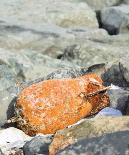 Fırtında dalgaların getirdiği deniz mühimmatı Rize’de karaya vurdu