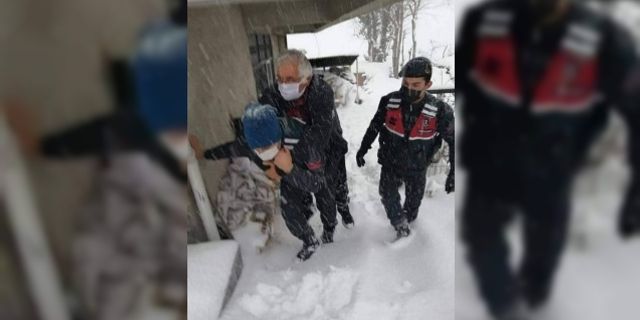Ordu'da yardıma koşan jandarma, evinden çıkamayan yaşlı hastayı sırtında ambulansa taşıdı