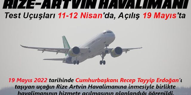 Rize Artvin Havalimanında Açılış 19 Mayıs'ta