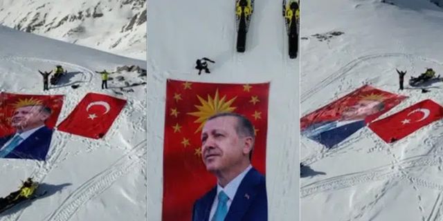 Erdoğan posteri, 3 bin 500 rakımda dalgalandı
