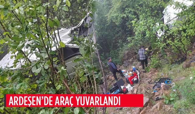 Ardeşen'de Araç Yuvarlandı...