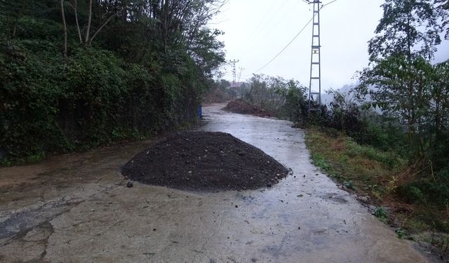 Rize'de heyelanın önünü kapattığı derede su seviyesi yola ulaştı (2)