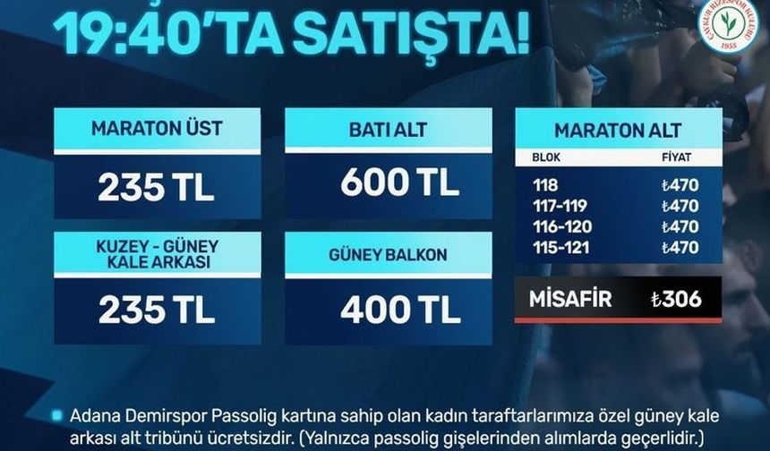 Adana Demirspor - Çaykur Rizespor  maçının biletleri satışa çıktı