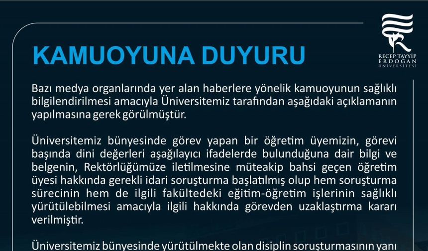 Rize'de dini değerleri aşağıladığı iddia edilen akademisyene uzaklaştırma