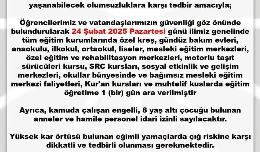 162 köy yolunun kapalı olduğu Rize’de eğitime 1 gün ara verildi